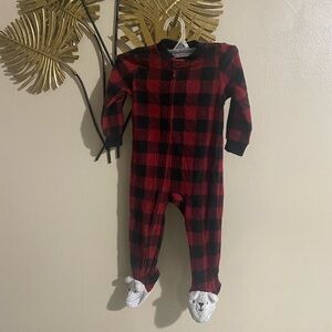 BearPaw Red and Black Checkered Kids Footie